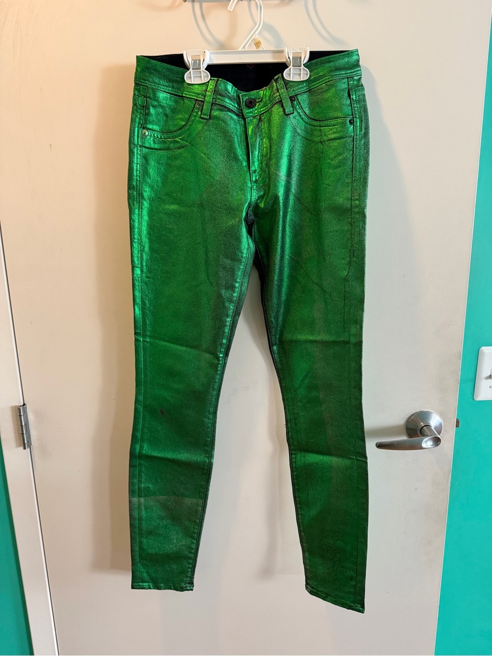 Sinclair Green Metallic Skinny Jeans